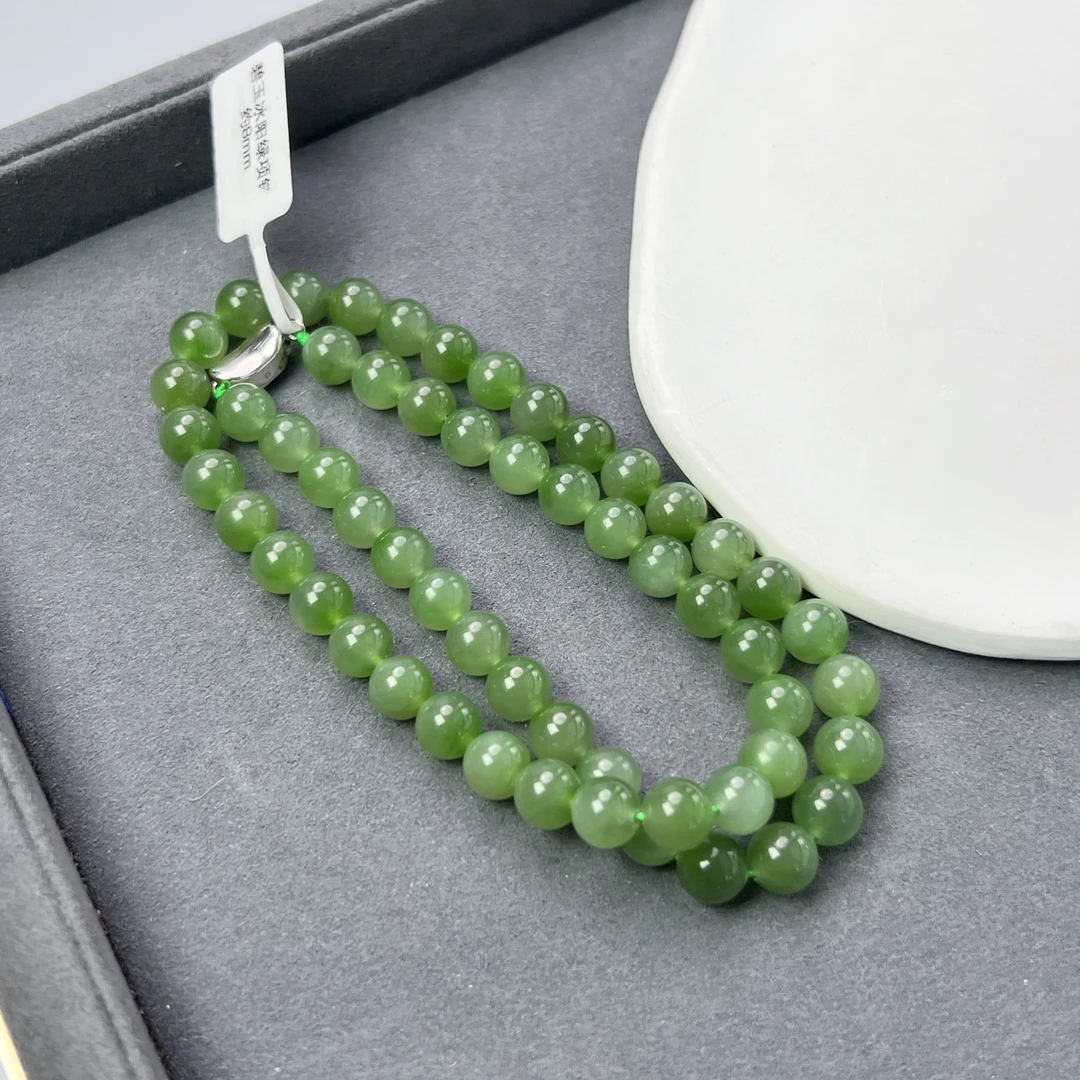 碧玉冰阳绿项链约8mm银s925