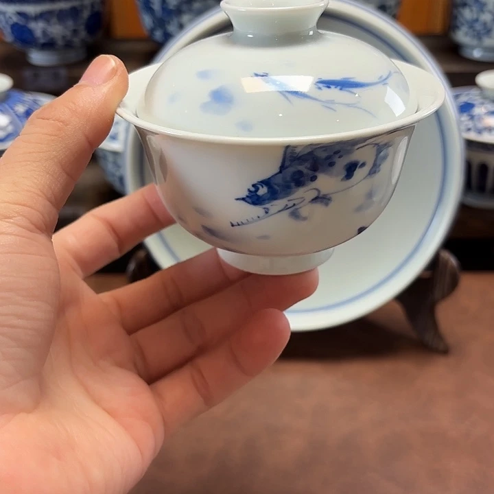 景德镇纯手工手绘写意瑕疵元宝盖碗