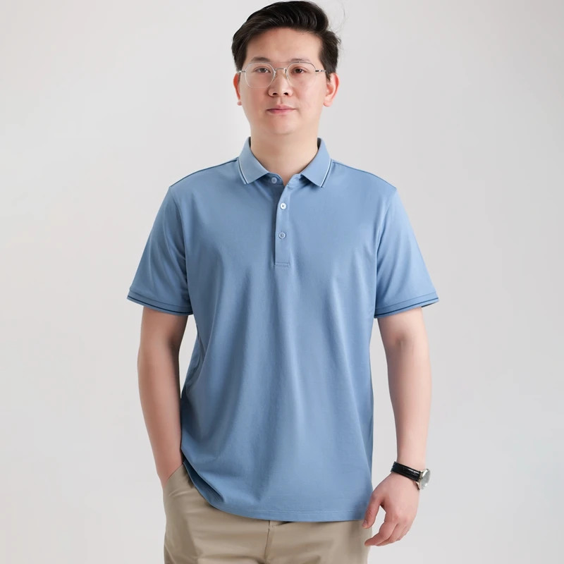 【冰凉含蚕丝】男士含桑蚕丝纯色夏季短袖T恤翻领休闲polo领
