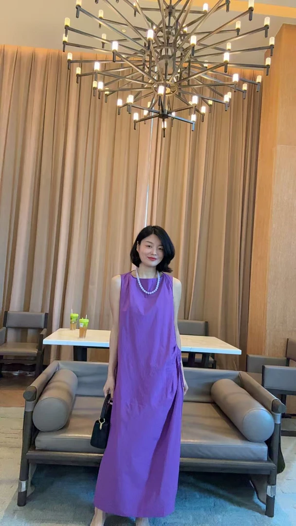 TANTAN  纯棉100 气质无袖紫色连衣裙1767