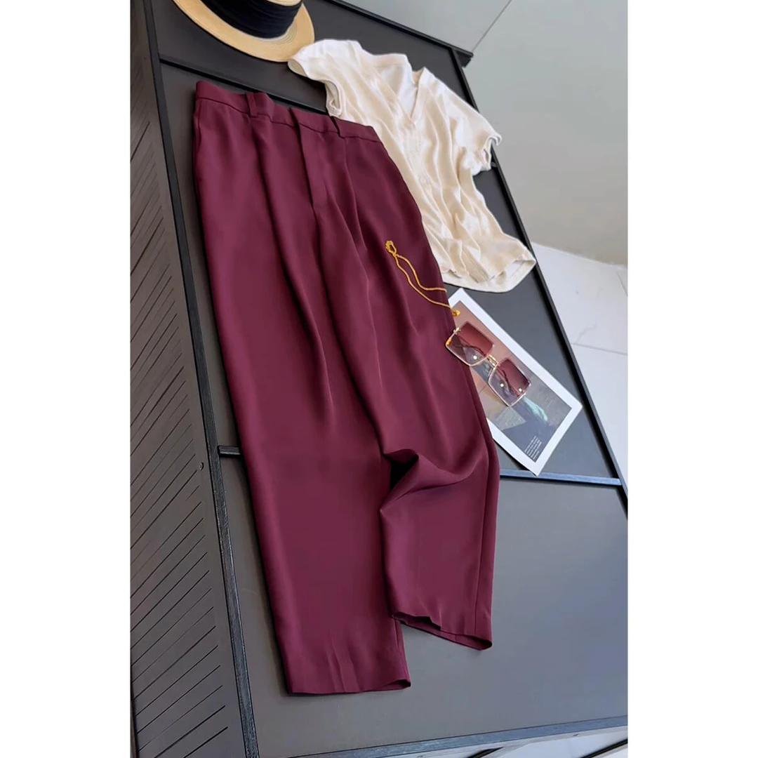 2025新款夏款九分后松紧腰哈伦裤爆款宽松西装裤高级垂坠感