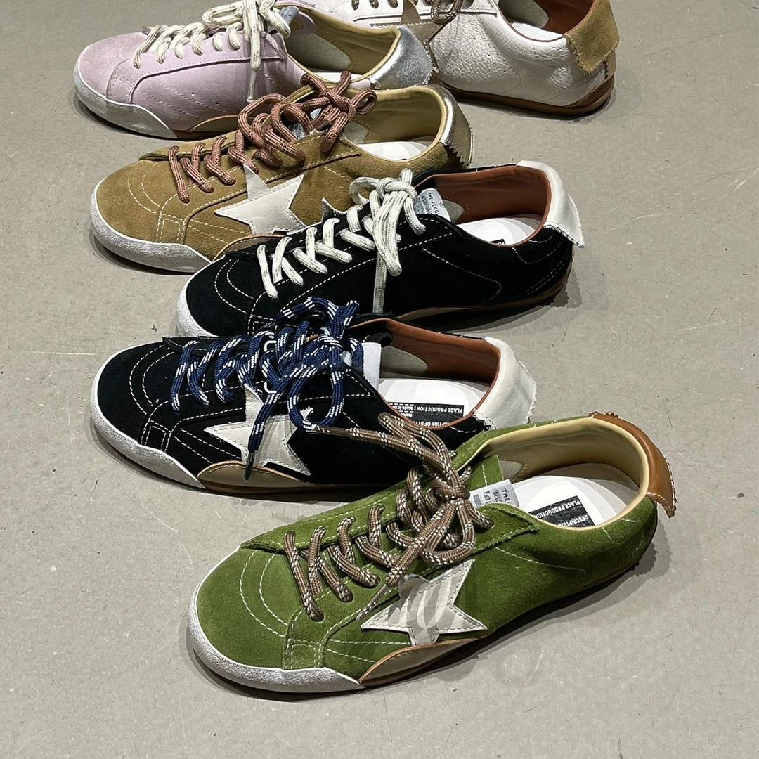 牛皮版~复古星星小脏鞋系带平底板鞋女百搭运动休闲鞋做旧德训鞋