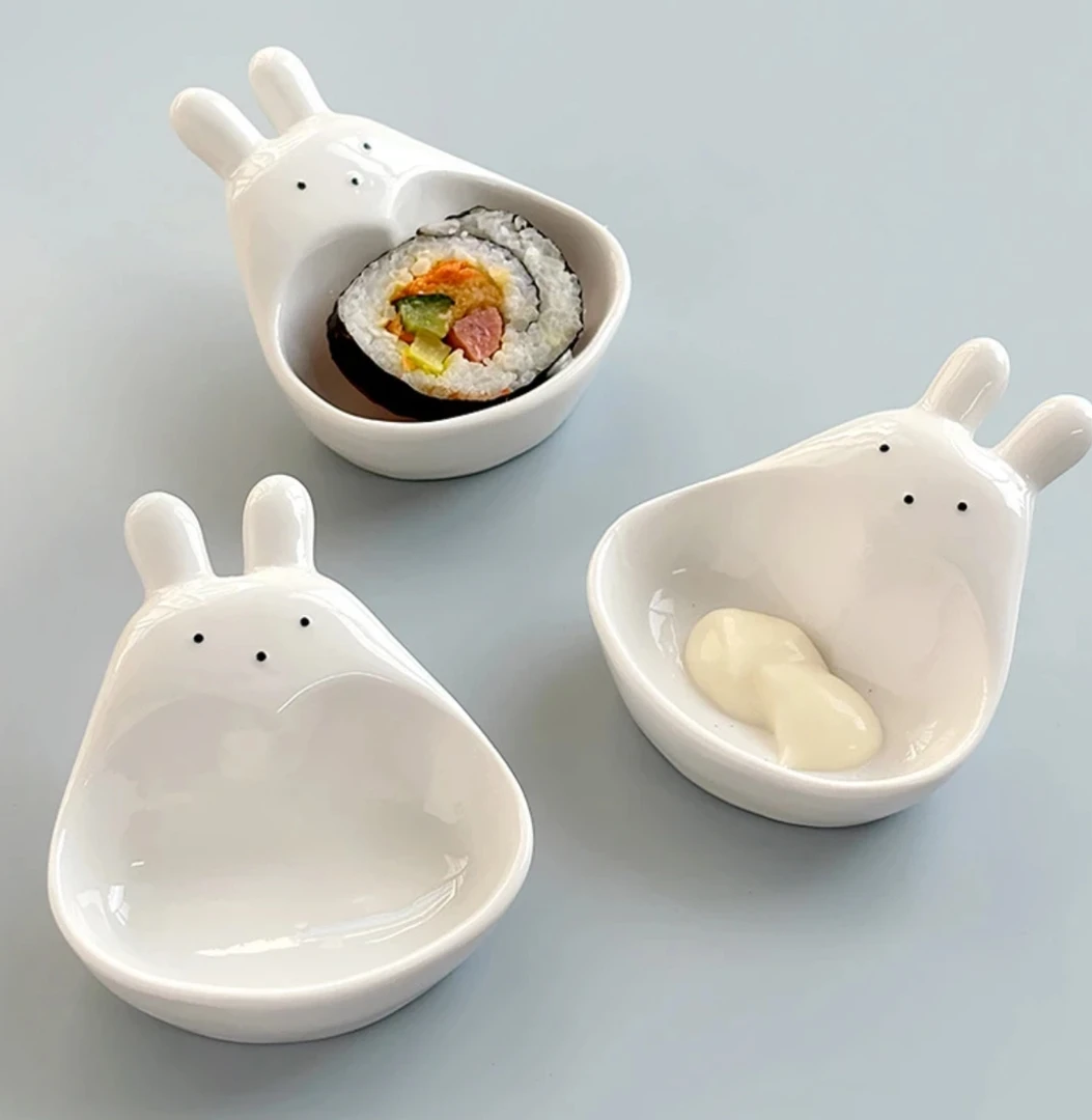 创意卡通小白兔蘸料碟ins家用调味碟醋碟番茄酱小吃碟油醋汁碟子