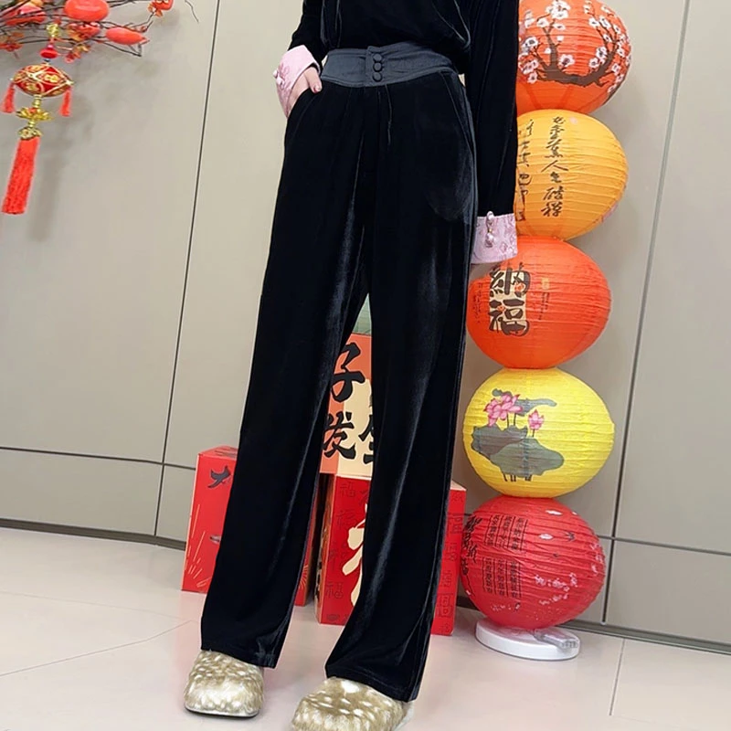 春季新款丝绒保暖长裤时尚宽松显瘦休闲裤9987