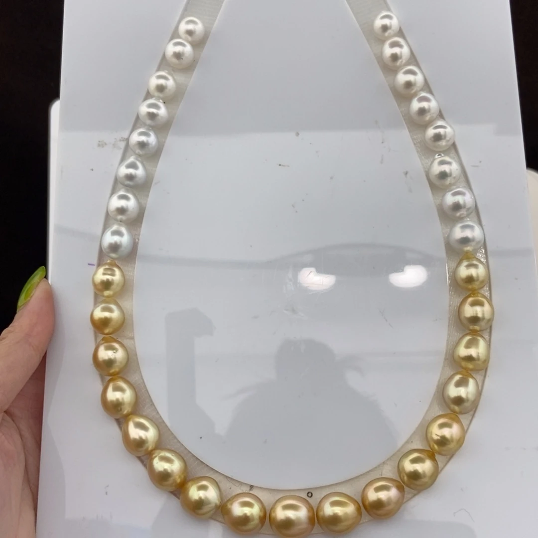 海水珍珠银S925镶嵌项链9-12/33颗 白金