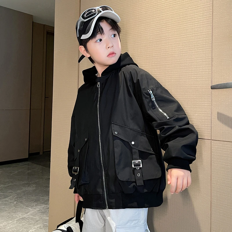 男童春秋款外套5-15岁中大童黑色休闲洋气时尚帅气儿童上衣男孩潮