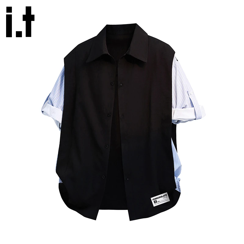i.t:CHOCOOLATE休闲宽松时尚拼接衬衫2025年秋冬新款百搭男士衬衣