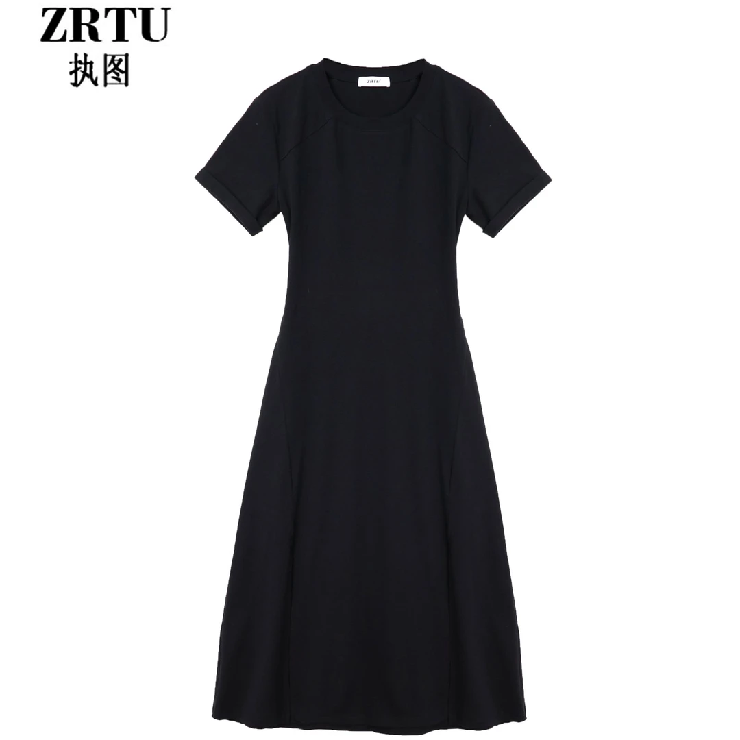 ZRTU 新款女装时尚垂感镂空修身中长款侧边开叉连衣裙