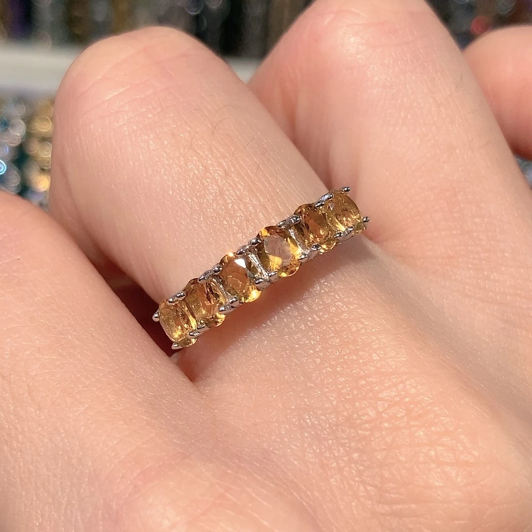 黄晶戒指银S925镶嵌戒指