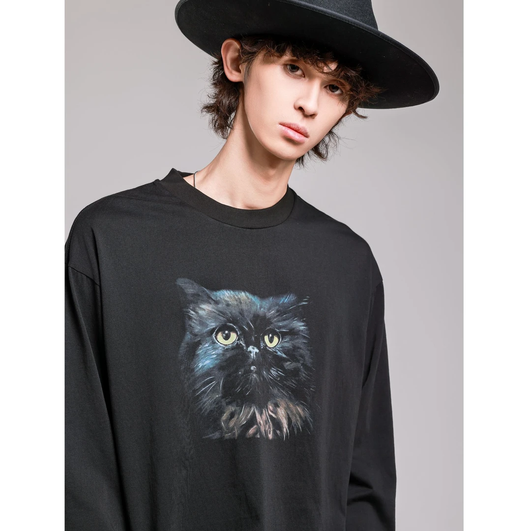 XIEIN写映 猫图圆领长T 012561002