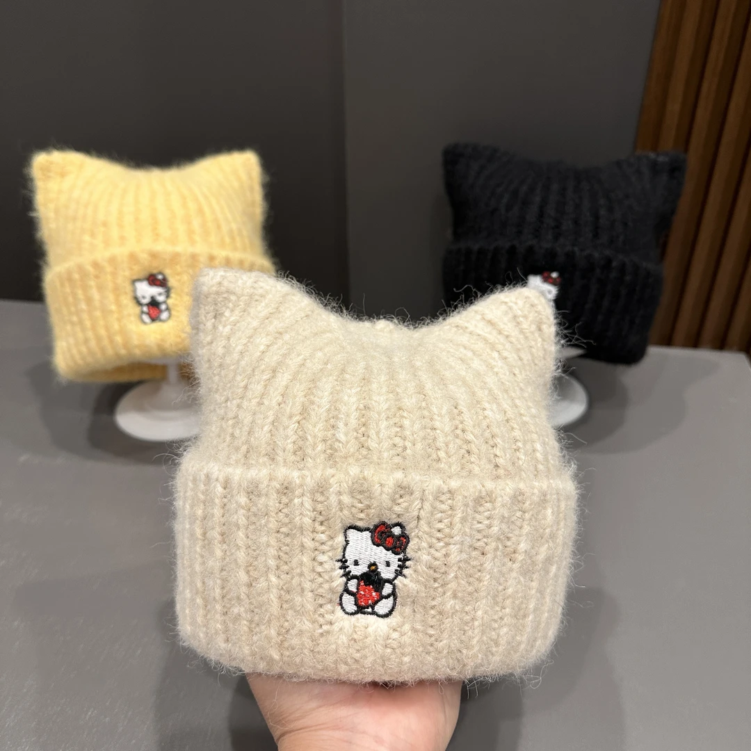 儿童帽子秋冬新款可爱凯蒂猫女童保暖毛线帽冬天女孩防寒护耳冷帽