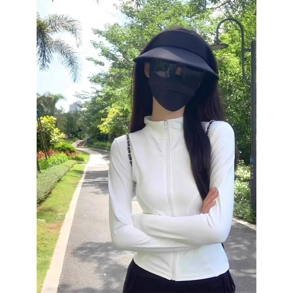 冰丝防晒衣女款夏季2025新款白色修身开衫外套瑜伽健身衣薄款上衣
