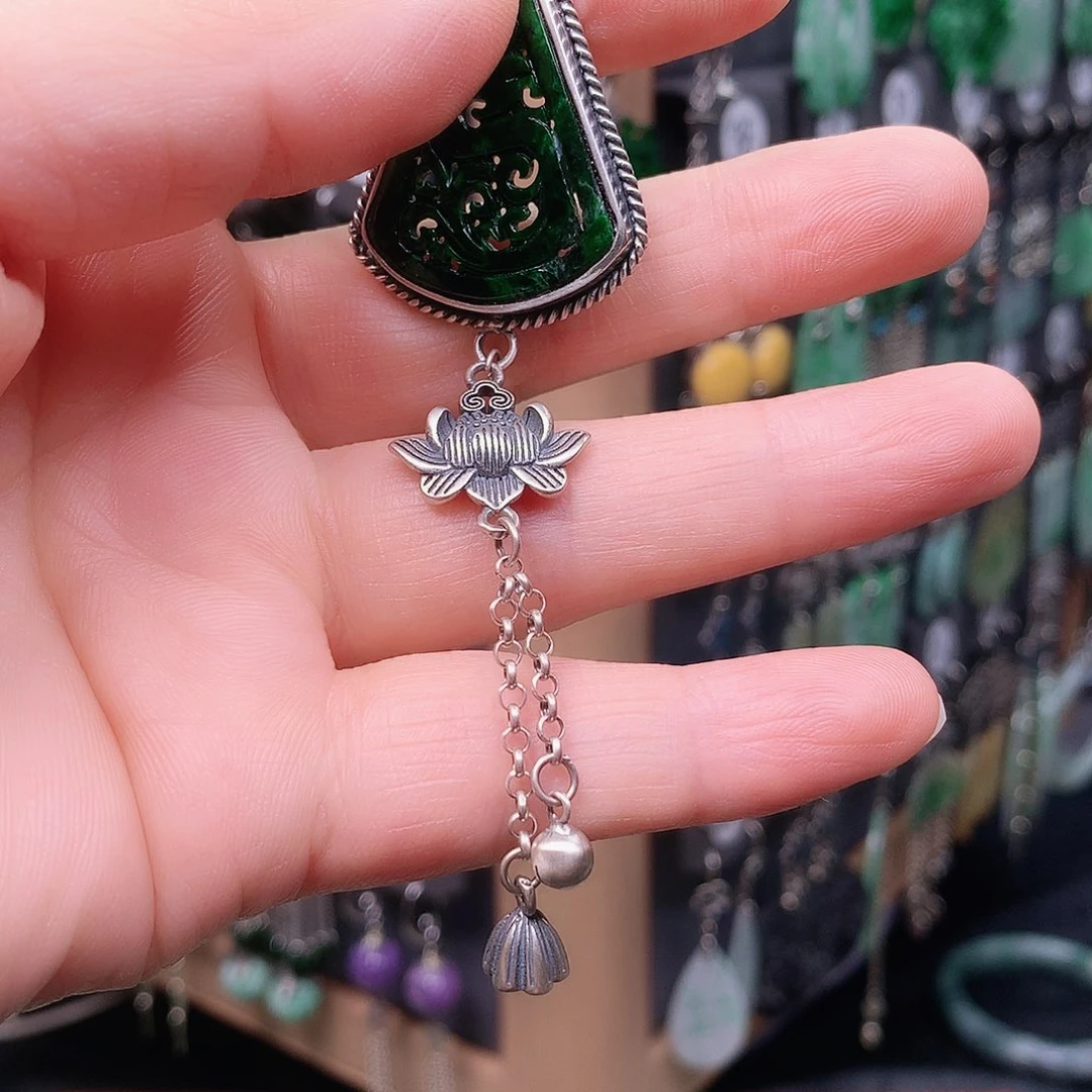 翡翠银S925镶嵌颈饰安**喜精美