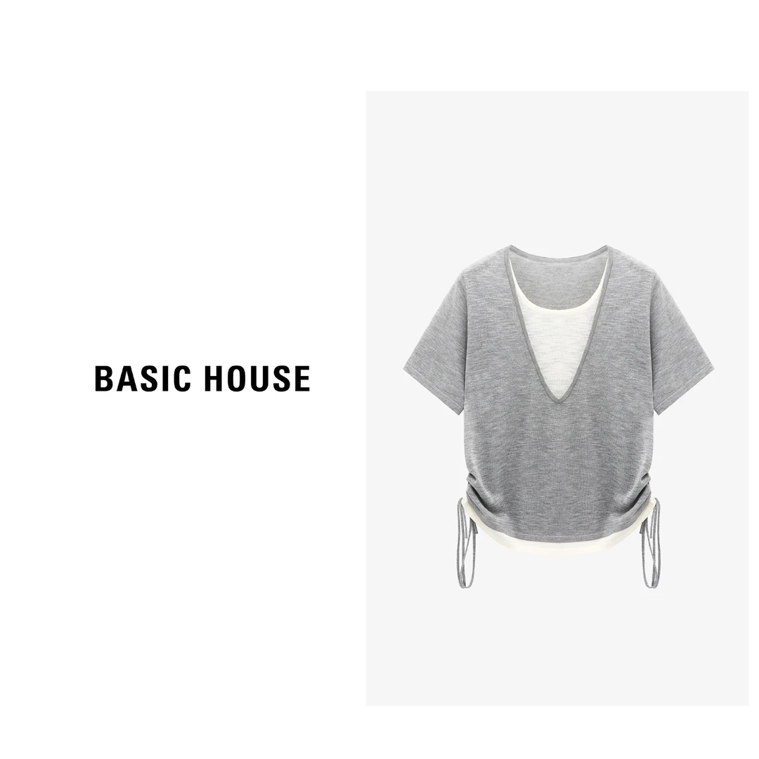 Basic House/百家好短款时尚休闲夏季不规则针织衫-B0625B5ABD2