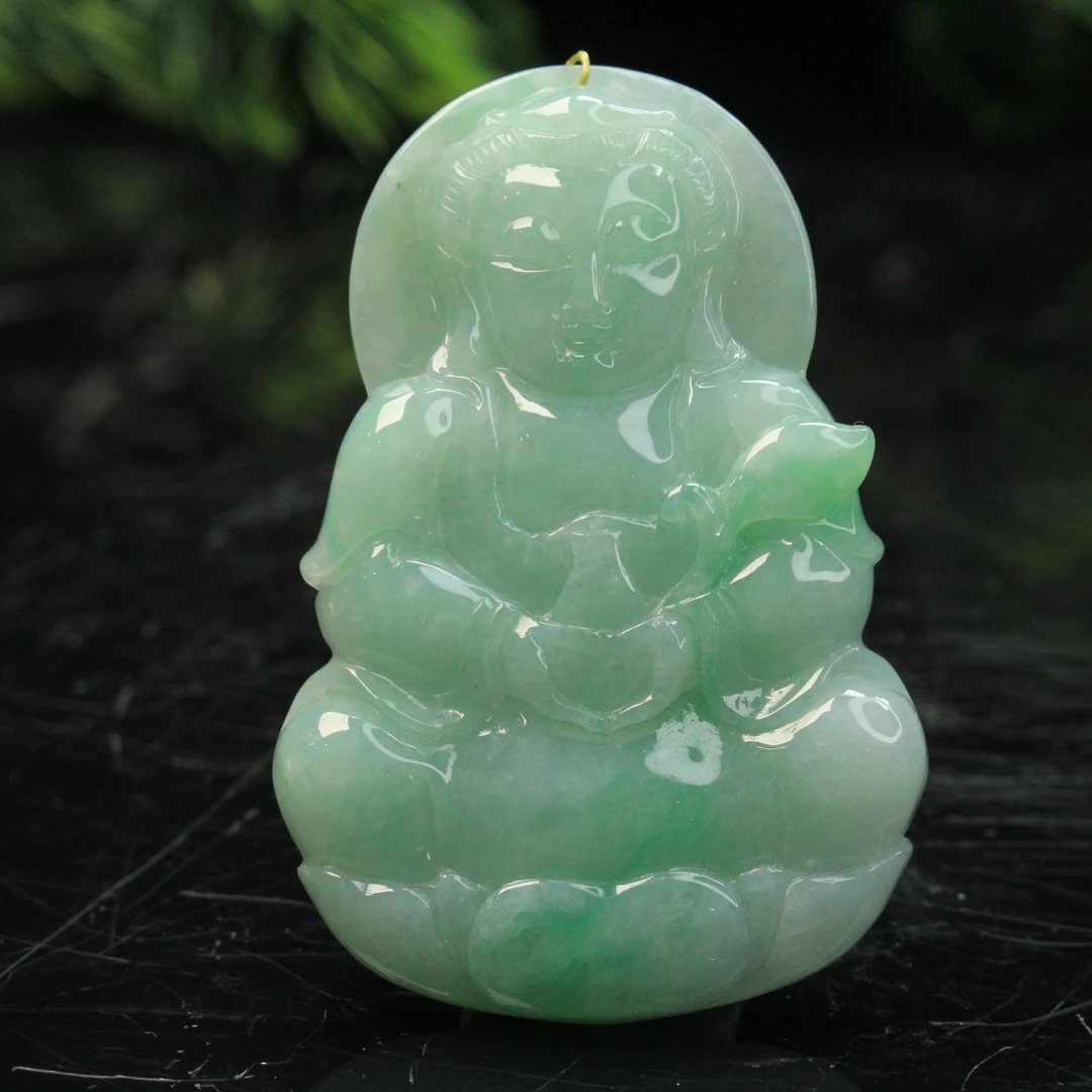 38ZB天然缅甸A货翡翠飘花观音吊坠/801397嘉禾珍宝