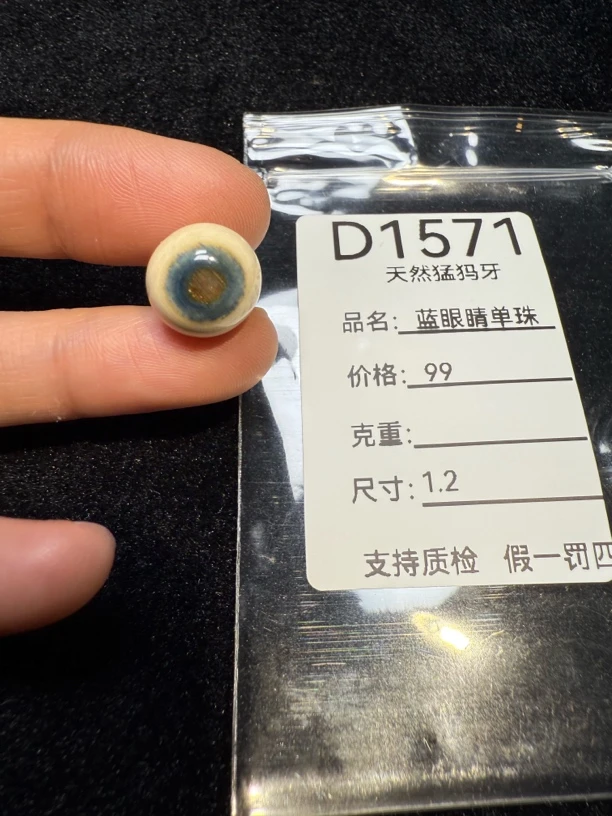 D1571天然猛犸牙12mm蓝眼睛单珠配饰
