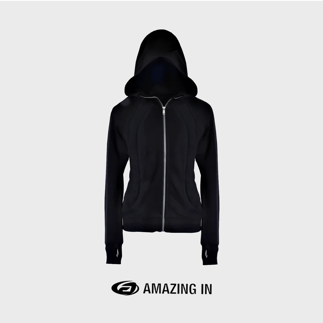 AMAZING IN 纯色拉链长袖连帽宽松卫衣外套A23716-JYXY612