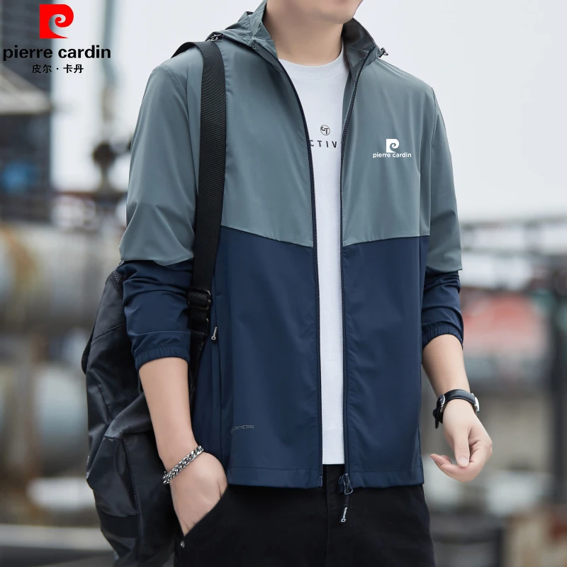 皮尔卡丹冰丝防晒衣男士夏季轻薄透气户外防紫外线防晒服连帽外套