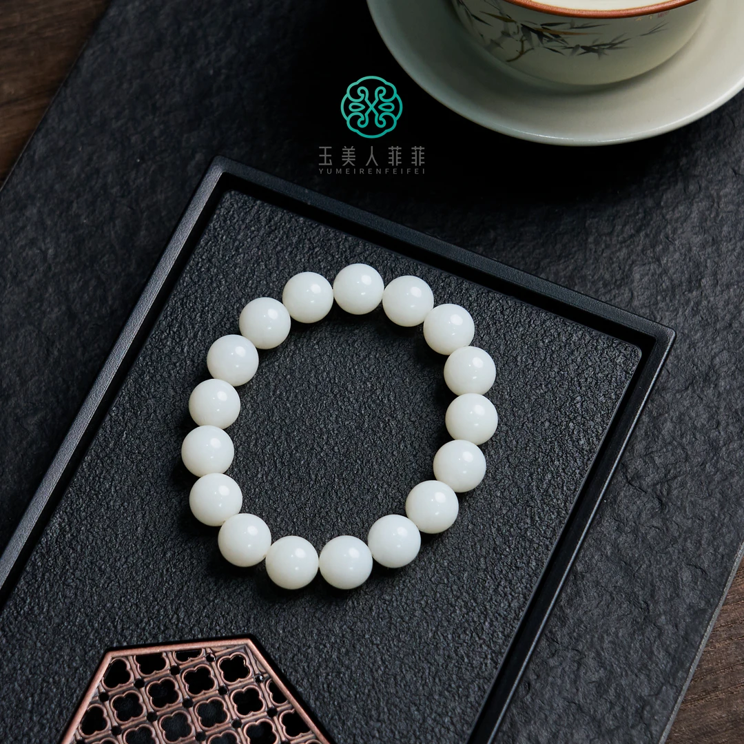 菲菲珠宝好/^和田玉单圈圆珠手串约12mm-多样性发一