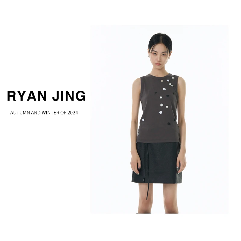 RJ/入眼精致/亮片时髦设计感小众打底背心#406723