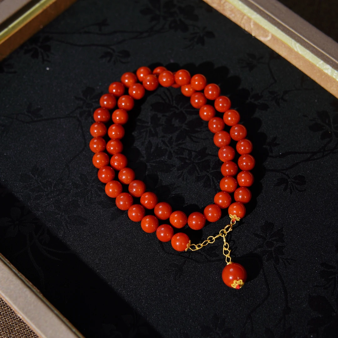 18K天然原矿南红瓦西南红正红大美人项链9mm女士精美南红妈妈链