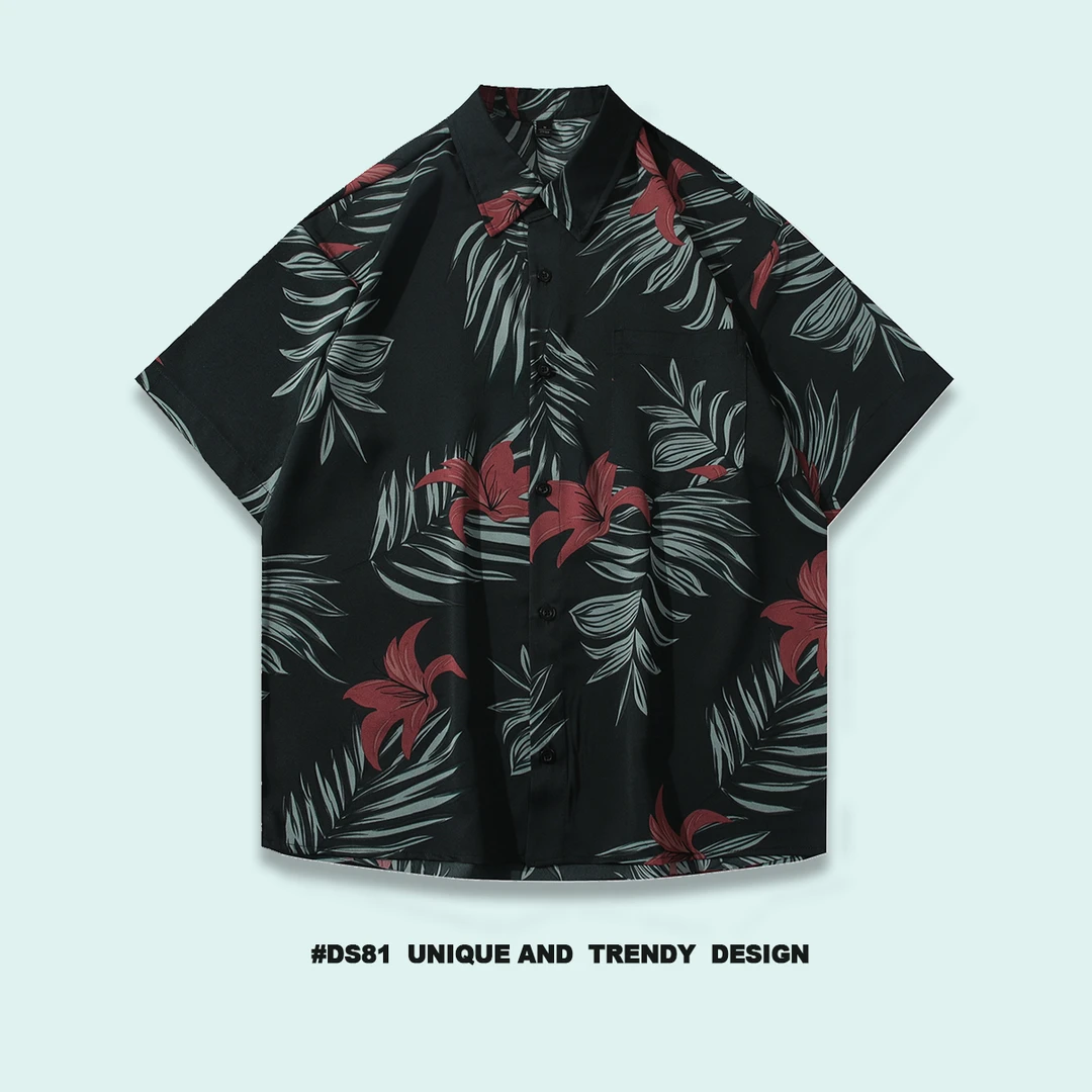 夏威夷沙滩度假花衬衫高级感男装冰丝速干短袖衬衫泰式休闲花衬衣