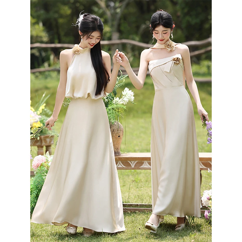 香槟色绝美伴娘服2025新款小众高级感婚宴姐妹团礼服裙女平时可穿
