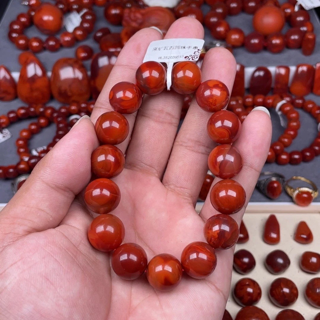 *****南红玛瑙未镶嵌瓦西南红原矿手串14mm+
