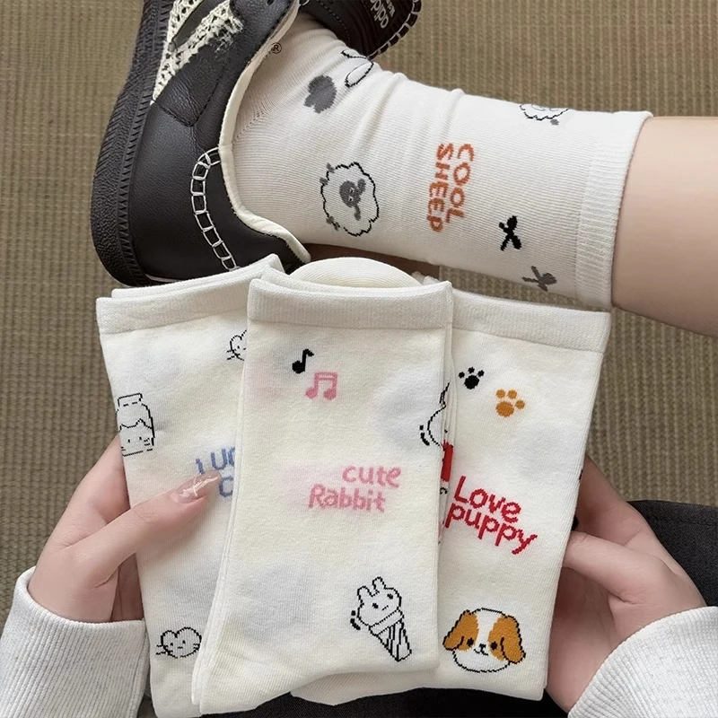 白色袜子女款春秋中筒袜棉日系可爱卡通长袜春夏季ins潮堆堆袜