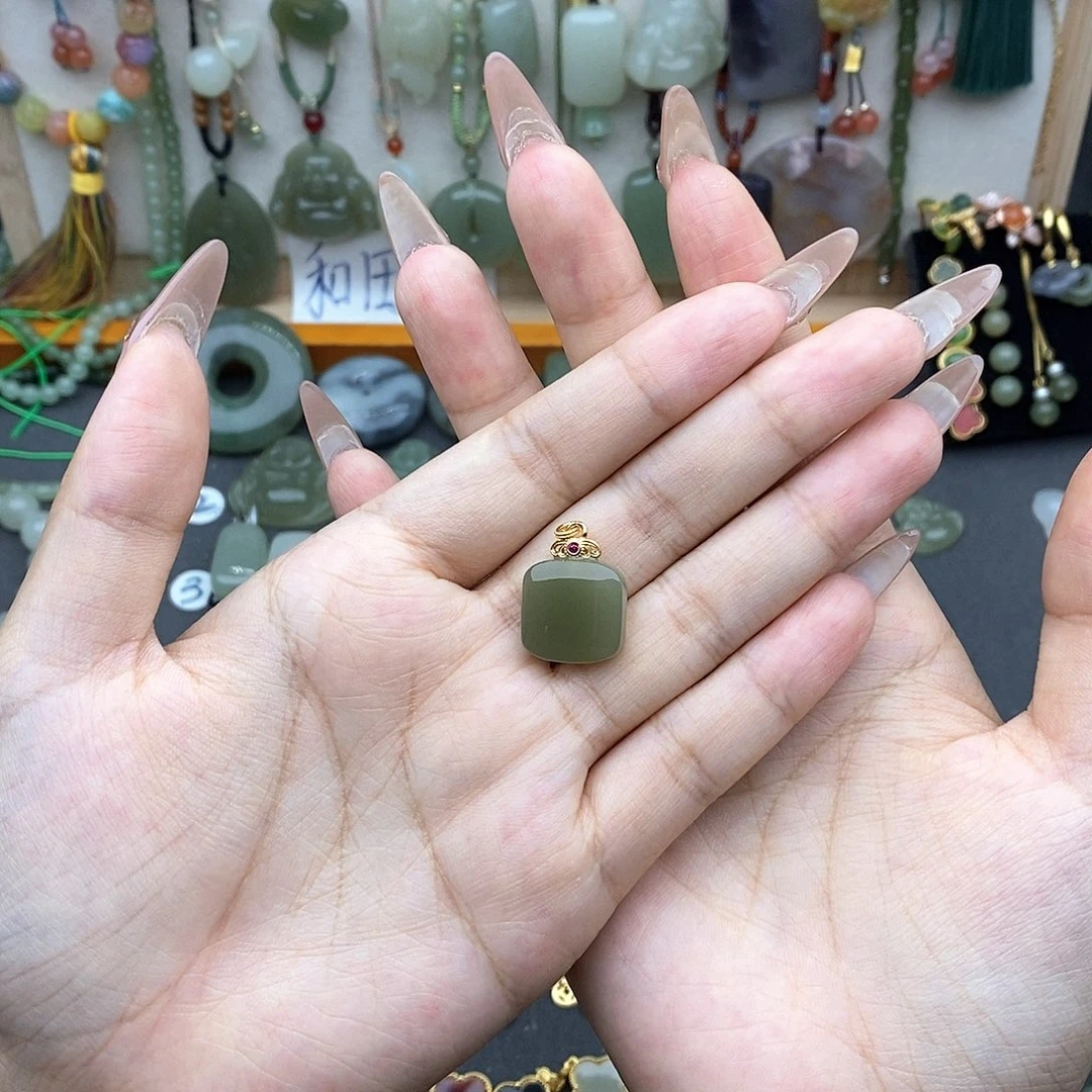 和田玉银S925镶嵌吊坠(不含链)