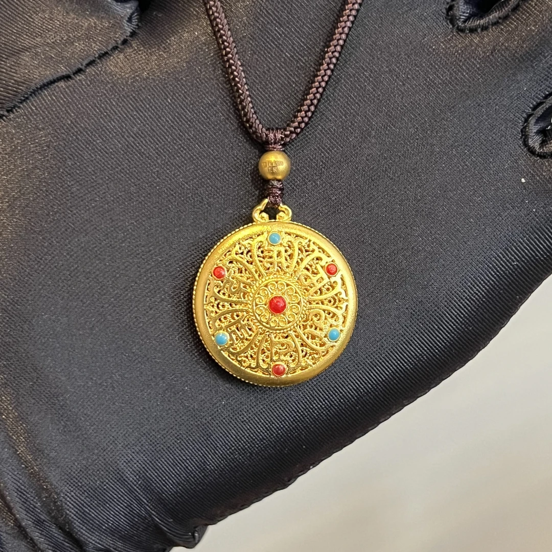 足金999珐琅真金纯古法罗盘吊坠