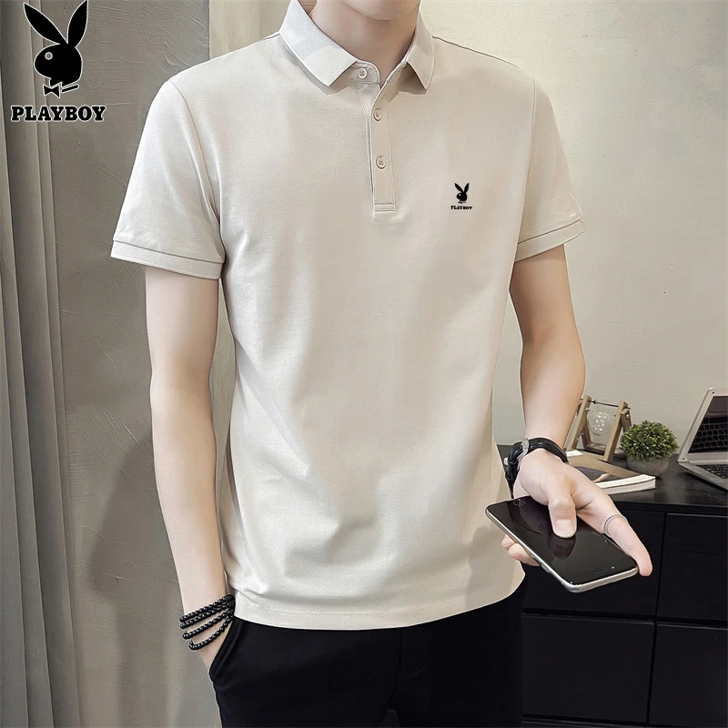 花花公子男士短袖t恤夏季商务修身百搭休闲翻领polo衫透气薄款男