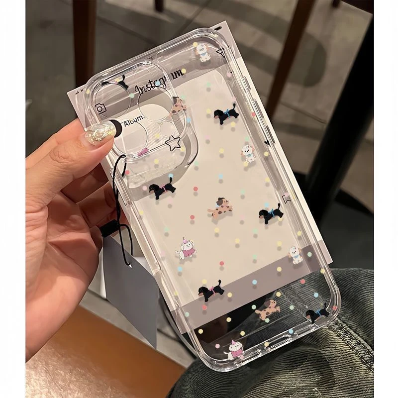 波点小小狗适用iPhone16promax苹果14手机壳15太空壳13透明12可爱