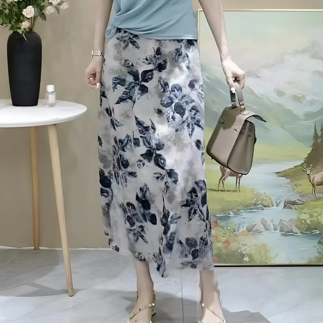 59980夏季新款设计感印花气质女装裙子中长款半身裙高腰显瘦a字裙