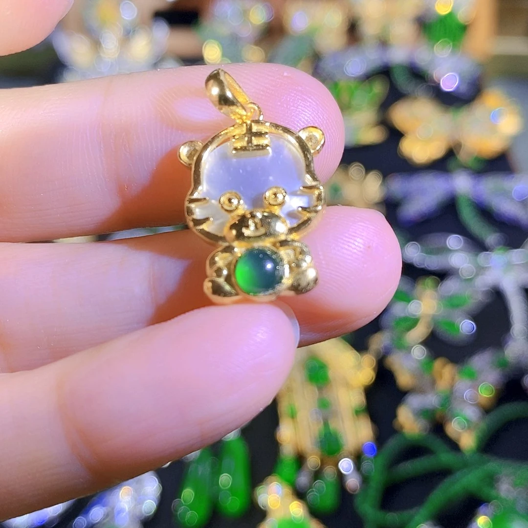 吊坠(不含链)银S925镶嵌翡翠