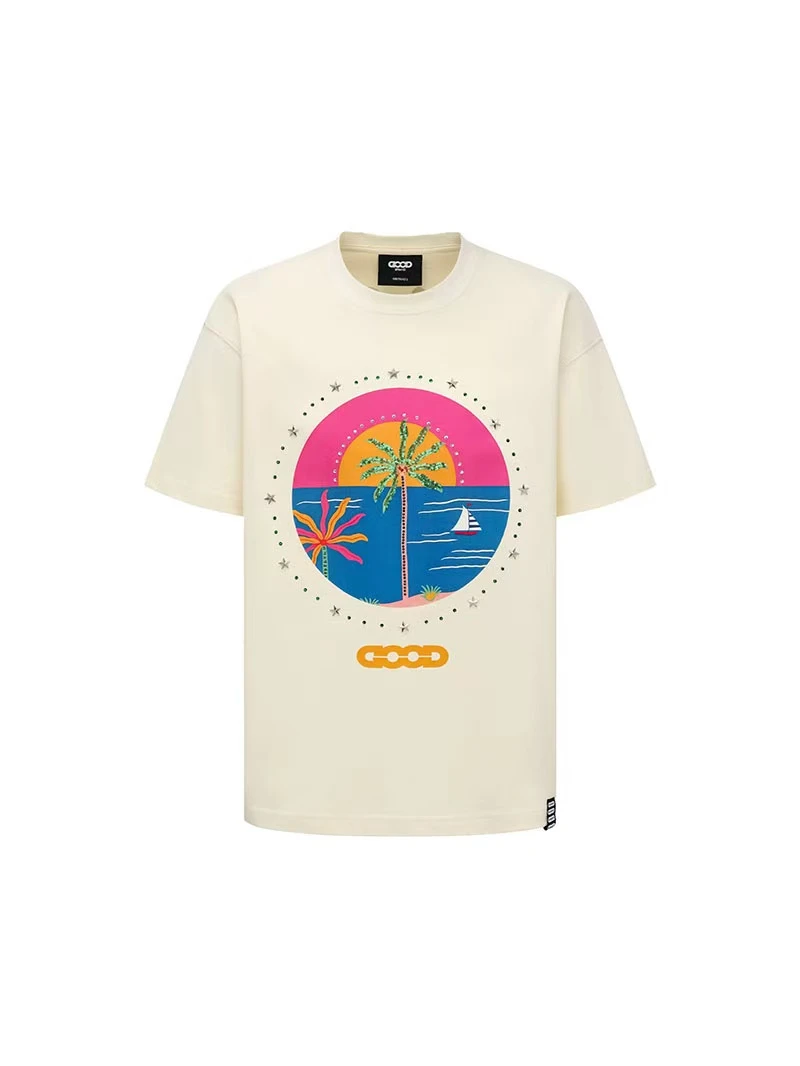 GOOD椰树烫钻花体印花轻奢高级时尚短袖GOOD