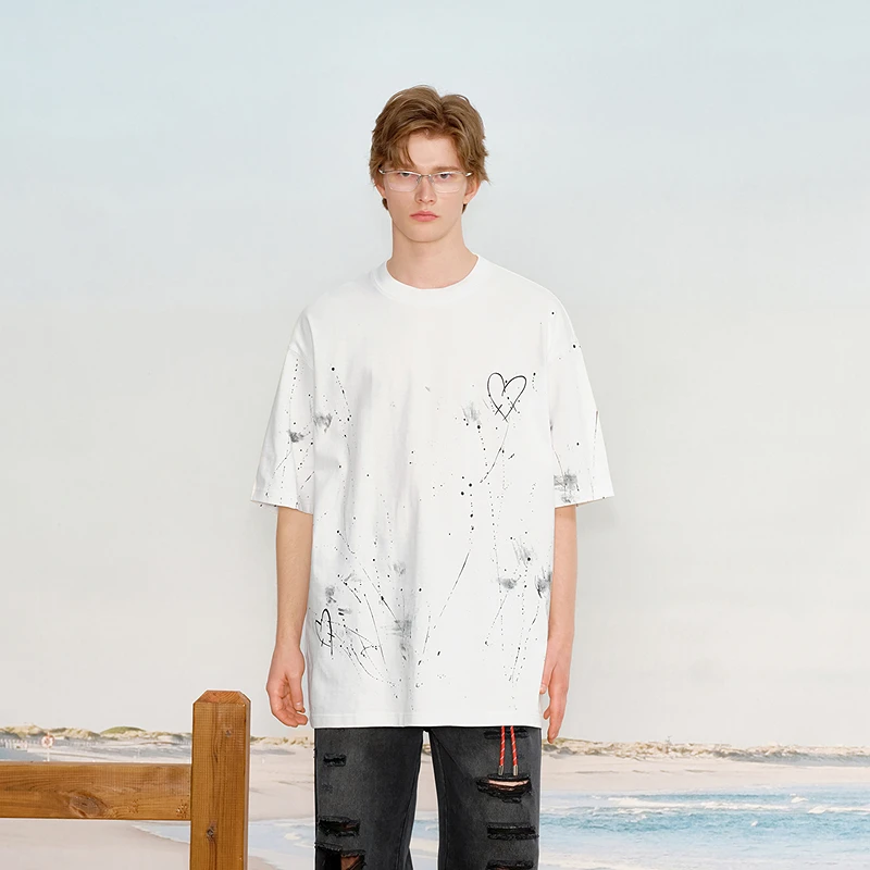 【INXX】手绘涂鸦甩点印花设计短袖T恤甲骨文织唛上衣XRF2010939