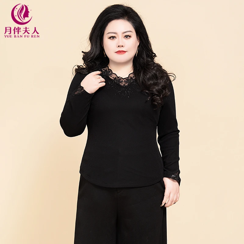 月伴夫人 2025秋冬季新款大码气质V领烫钻加绒打底衫上衣5529