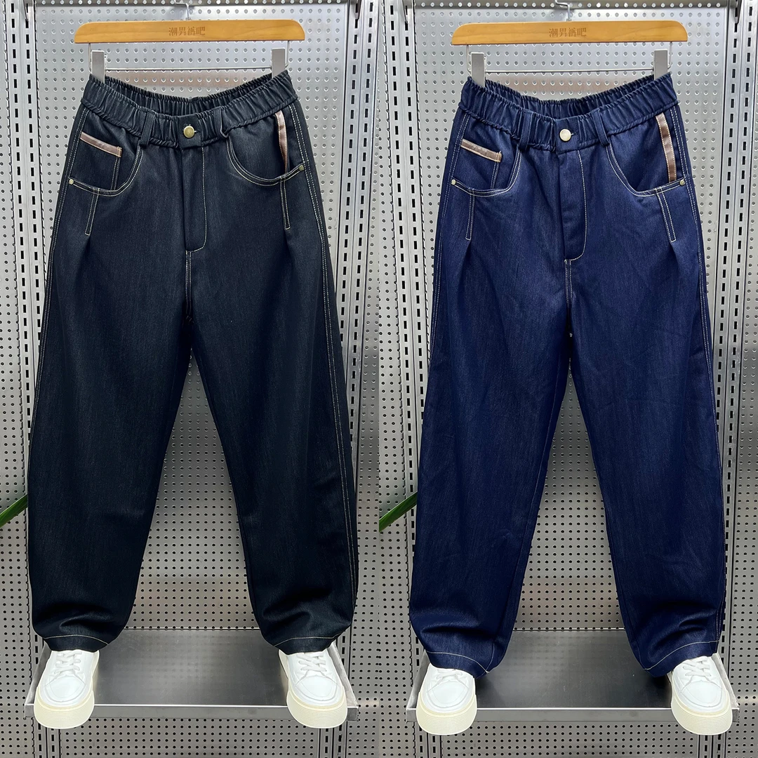2025秋季新款韩版垂感宽松休闲牛仔裤男士潮流时尚百搭直筒阔腿裤