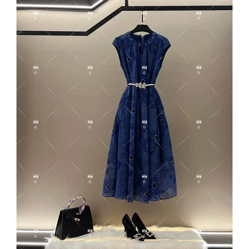 【倩倩】夏季新款复古时尚百搭印花无袖连衣裙 H-810