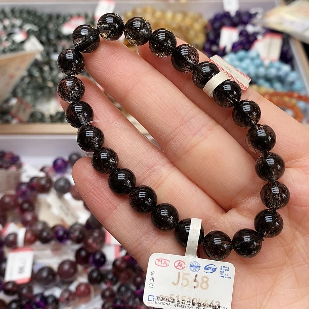 未镶嵌手链水晶J568 蕾丝黑发晶 8m+