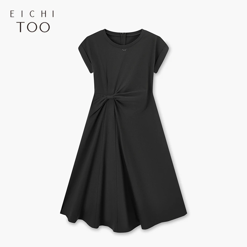 爱居兔纯棉弹力简洁深灰针织连衣裙EQLZJ2Q009A