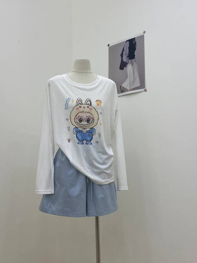 JUNXI（283#）卡通印花防晒T恤透气丝滑宽松休闲长袖T恤