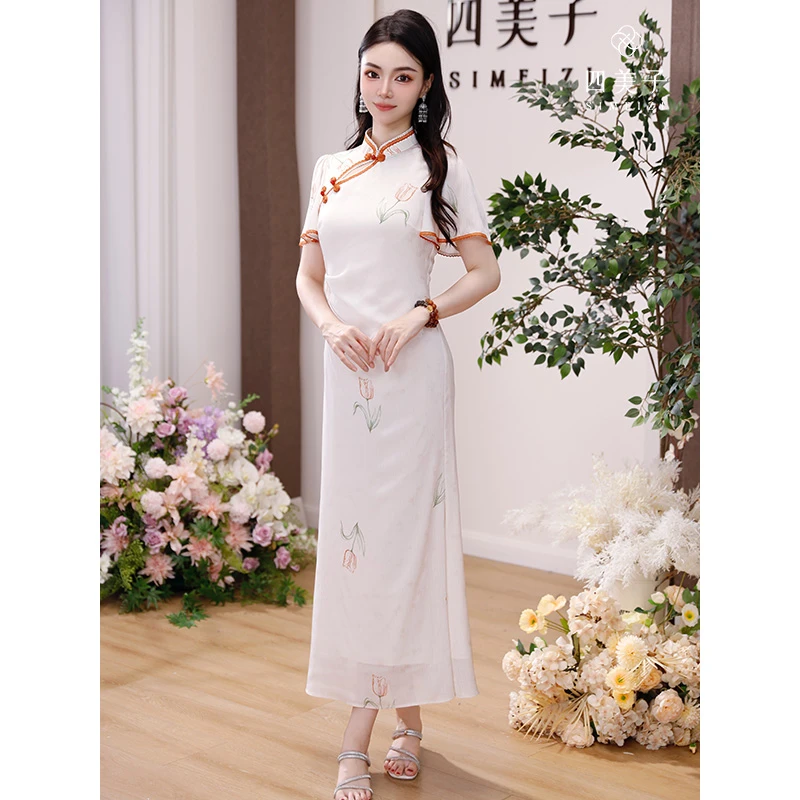 四美子【清欢馥郁】新款新中式气质优雅郁金香蕾丝花边旗袍裙连衣裙