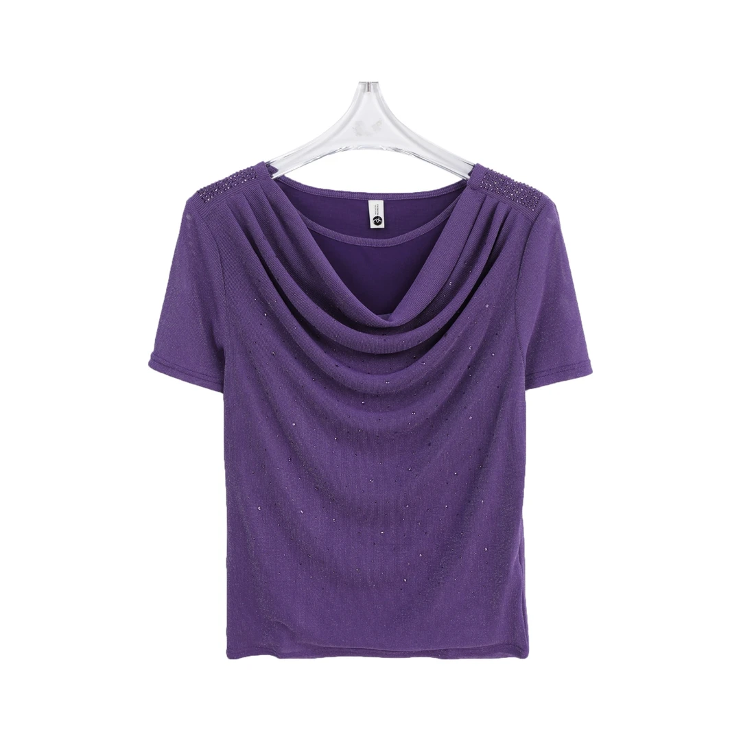 烫钻透气轻职风时尚网纱设计感短袖T恤A11164