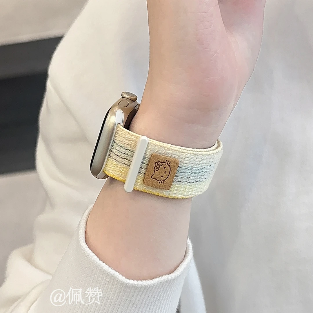 凯蒂猫魔术贴华强北s10手表表带98编织尼龙适用苹果appleiwatch11