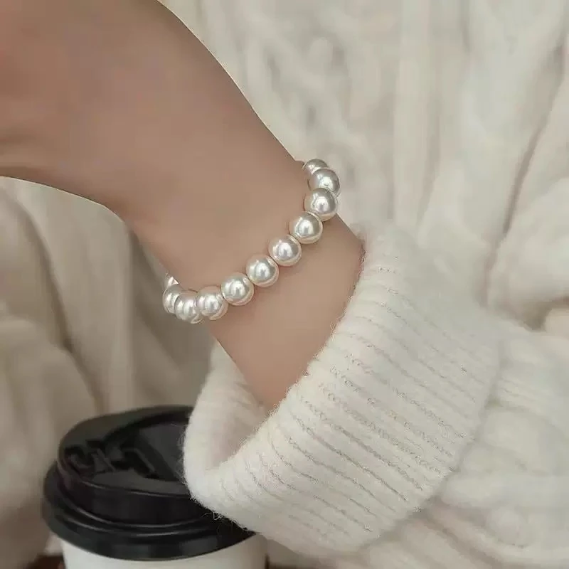 极光白[22颗串好]8毫米直径 正圆珠手链弹力绳款