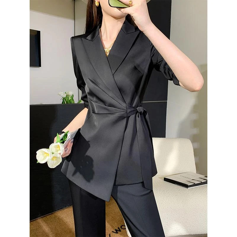 夏季小西装外套女薄款2024新款修身显瘦高级感黑色职业西服套装