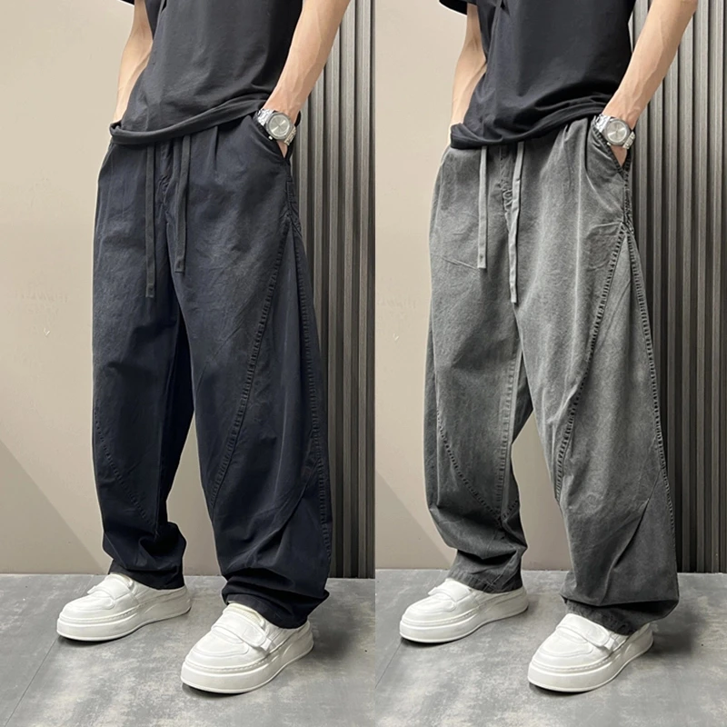2025美式潮流春夏新款阔腿水洗做旧弯刀裤子痞帅宽松垂感休闲裤