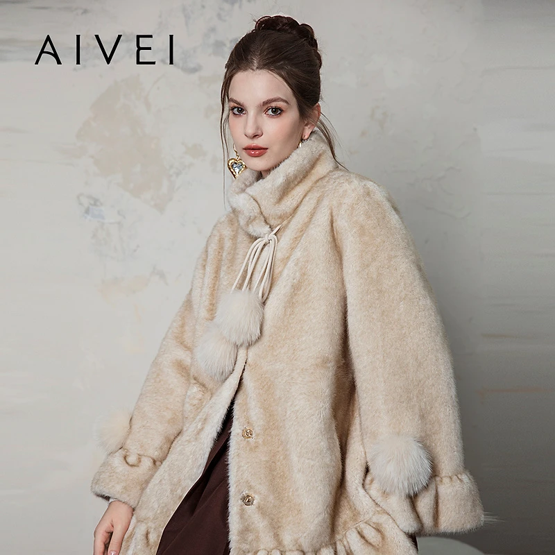 人造皮草 AIVEI欣贺艾薇冬季少女减龄中长外套R768104B